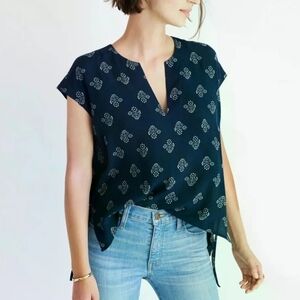 Madewell Skylight Side-Tie Top In Floral Retro Navy Pattern